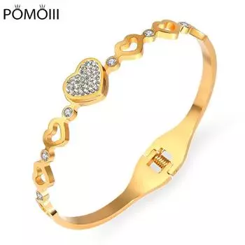 Новые модные браслеты из нержавеющей стали с сердечком и глиняными стразами, красивые браслеты для женщин, ювелирные изделия золотой