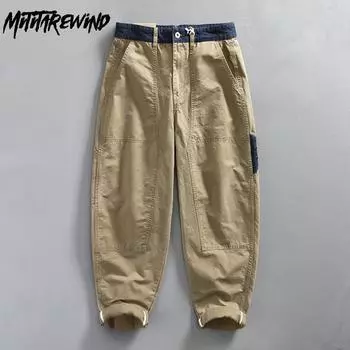Новые модные брюки-карго для мужчин, весенние и осенние повседневные комбинезоны, молодежная уличная одежда, мешковатые брюки из чистого хлопка, зауженные длинные брюки 29 хаки