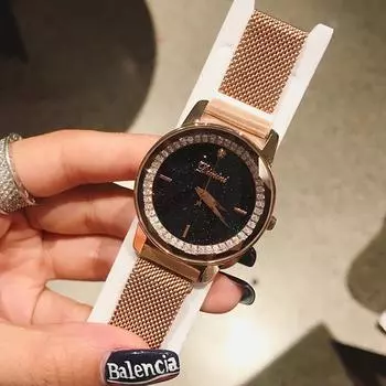 Новые модные часы со стальным ремешком и магнитной застежкой, циферблат со стразами и звездным небом, водонепроницаемые кварцевые часы