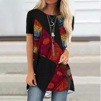 Новые модные цветные футболки с принтом в стиле пэчворк 3D женские свободные уличные футболки туники топы Harajuku женские футболки одежда S
