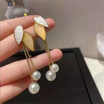 Новые модные длинные серьги-кисточки с жемчужным листом для женщин и девушек, подарок, сладкие ювелирные изделия оптом зелёный