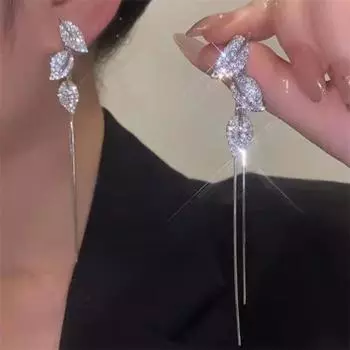 Новые модные длинные серьги-подвески со стразами в форме листа для женщин и девушек, подарочные украшения оптом золотой
