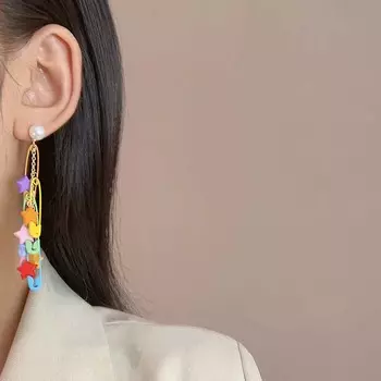 Новые модные длинные серьги-подвески в стиле панк-булавки, простые красочные серьги с пятиконечной кисточкой, ювелирные изделия, подарки как
