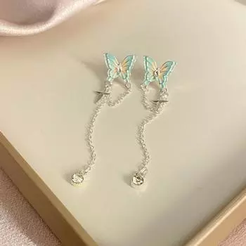 Новые модные длинные серьги с кисточками и четырьмя звездами, женские серьги с градиентом и капающей бабочкой