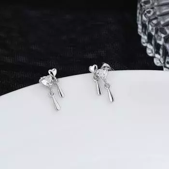 Новые модные двойные серьги Love, простые супер сверкающие циркониевые универсальные серьги в форме сердца для женщин