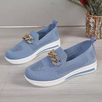 Новые модные дышащие трикотажные мокасины для женщин, размер плюс 43, легкие туфли на плоской подошве с мягкой подошвой, женская осенняя нескользящая повседневная обувь для женщин 35 чёрный
