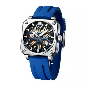 Новые модные и атмосферные мужские механические часы BIDEN с силиконовым ремешком и полым прозрачным дном, в виде колеса чёрный