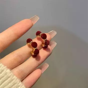 Новые модные и персонализированные винно-красные шариковые геометрические серьги для женщин