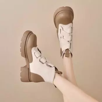 Новые модные и универсальные женские легкие цветные ботинки короткие ботинки на толстой подошве ботинки Martin Patch 35 коричневый