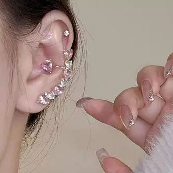 Новые модные индивидуальные асимметричные розовые серьги-клипсы с косточкой для ушей, интегрированные серьги для женщин