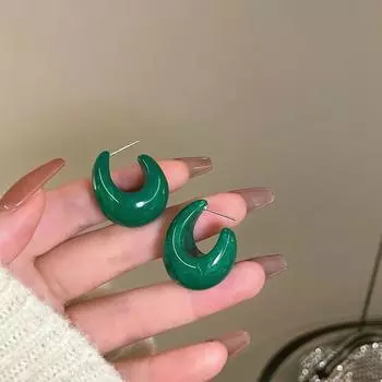 Новые модные индивидуальные темпераментные зеленые C-образные геометрические серьги для женщин, подарки на вечеринку