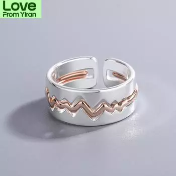Новые модные изогнутые электрографические кольца Heartbeat Two-In-One из стерлингового серебра 925 пробы, индивидуальные креативные кольца для открытия Tyb76