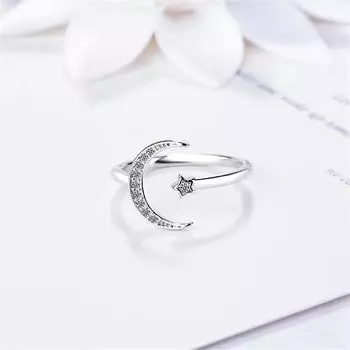 Новые модные изысканные ювелирные изделия из стерлингового серебра 925 пробы, не вызывающие аллергию кольца с кристаллами Луны и звезды R223