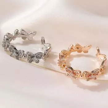 Новые модные кольца из розового золота с танцующими движущимися бабочками, изящные минималистичные кольца с насекомыми для женщин и девочек, французская тенденция ювелирных изделий Resizable золотой