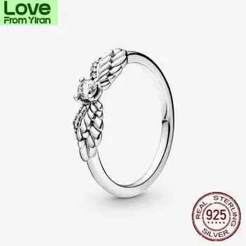 Новые модные кольца из стерлингового серебра 925 пробы, блестящее кольцо с крыльями ангела, геометрические формы, открытые кольца, женские ювелирные изделия на годовщину 9
