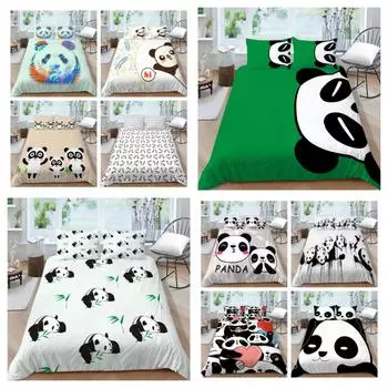 Новые модные комплекты пододеяльников с пандой, королевский размер, постельное белье, домашние покрывала с наволочкой, мягкие комплекты постельного белья с героями мультфильмов UK Single 135x200cm