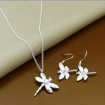 Новые модные комплекты ювелирных изделий из стерлингового серебра 925 пробы, простые модные комплекты ожерелий и сережек в виде насекомых и луны для женщин в подарок
