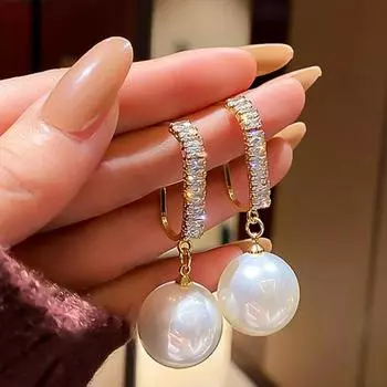 Новые модные корейские висячие серьги с блестящим жемчугом для женщин и девочек, роскошные свадебные серьги с блестящим цирконием, ювелирные изделия, подарок