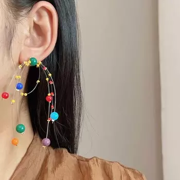 Новые модные красочные серьги-кисточки из бисера, простые серьги-кисточки для дамской вечеринки, контрастные серьги, ювелирные изделия в подарок как