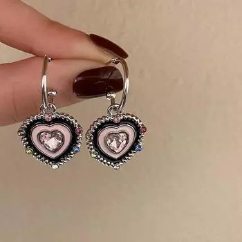 Новые модные красочные сверкающие бриллиантовые серьги в форме сердца с геометрическим рисунком для девочек, модные украшения