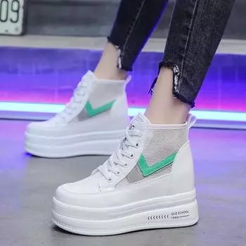 Новые модные кроссовки женские повседневные туфли дышащие плоские нескользящие женские кроссовки уличные кроссовки женские туфли Zapatos De Mujer высокие 34 зелёный