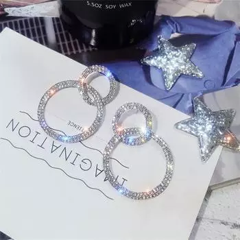 Новые модные круглые длинные серьги со стразами для женщин и девушек, подарочные ювелирные изделия оптом серебряный