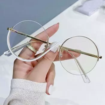 Новые модные круглые полуободковые женские очки в форме буквы S с большой оправой, прозрачные линзы, оптические очки, мужские винтажные очки с защитой от синего света