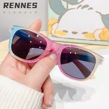Новые модные крутые детские красочные блестящие квадратные солнцезащитные очки для девочек, модные и модные милые солнцезащитные очки, детские очки розовый