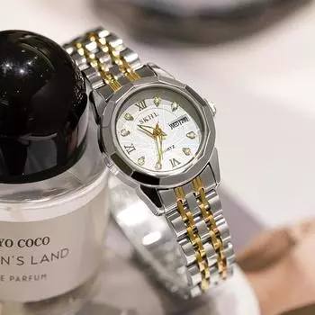 Новые модные кварцевые часы с римским темпераментом, стразами, маленьким диском, календарем, женские часы со стальным ремешком