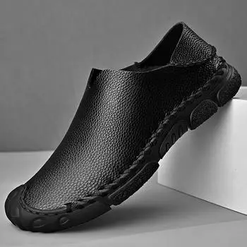 Новые модные легкие мокасины мужские мокасины ручной работы черные мужские прогулочные туфли на плоской подошве дышащая повседневная обувь без застежек натуральная кожа 38 чёрный