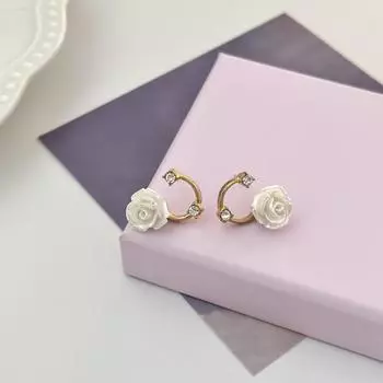 Новые модные легкие роскошные серьги с белым цветком и инкрустацией стразами и геометрическим рисунком