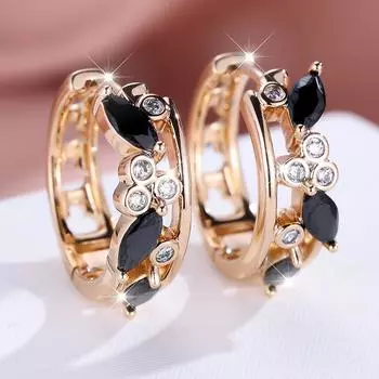 Новые модные летние серьги цвета шампанского с золотым цирконием, конский глаз, полые серьги с пряжкой, свежие и элегантные женские серьги, ювелирные изделия чёрный