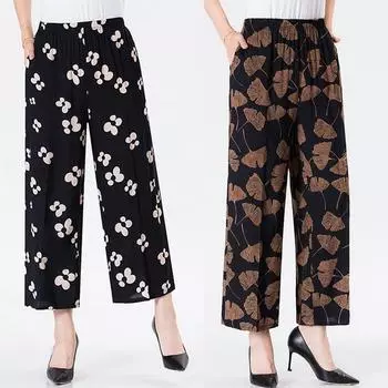Новые модные летние женские хлопковые широкие брюки с однотонным принтом и эластичной высокой талией, повседневные корейские свободные повседневные тонкие прямые брюки XL хаки