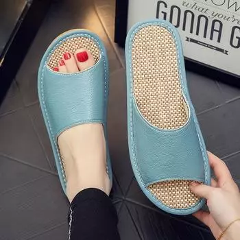 Новые модные летние женские льняные тапочки из натуральной кожи 35 розы красного