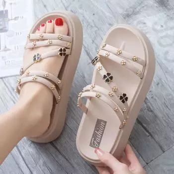 Новые модные летние женские толстые подошвы нескользящие мягкие пляжные сандалии скользящие тапочки женская домашняя обувьПВХ 36-40