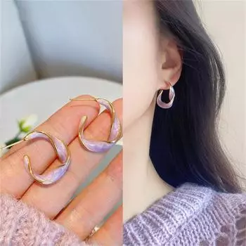 Новые модные металлические эмалевые серьги-кольца с закрученной петлей для женщин и девушек, подарок, сладкие ювелирные изделия оптом фиолетовый