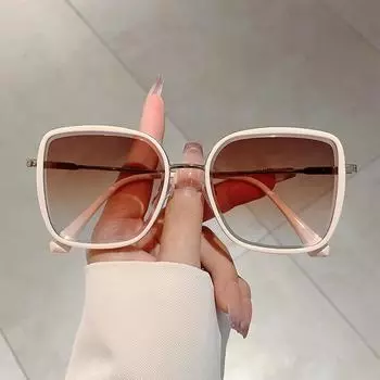 Новые модные металлические солнцезащитные очки с градиентом в стиле ретро, женские очки в большой оправе, летние уличные очки для вождения, путешествий, UV400 бежевый
