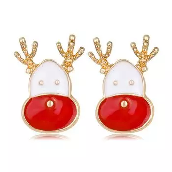 Новые модные милые рождественские серьги-гвоздики с каплями масла в виде оленя