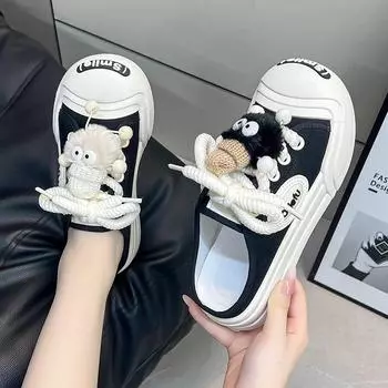 Новые модные милые туфли с круглым носком на толстой подошве и декоративными досками с дышащей сеткой, удобная и универсальная повседневная спортивная обувь 35 бежевый