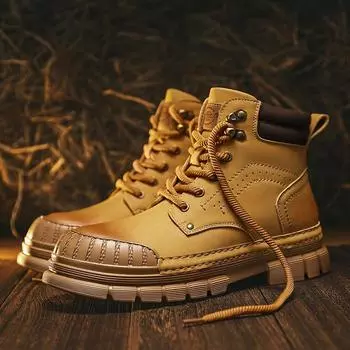 Новые модные мужские ботильоны, теплые прогулочные ботинки, базовые ботинки на шнуровке для мужчин, нескользящие зимние плюшевые ботинки на платформе 39 чёрный