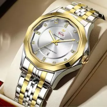 Новые модные мужские часы с календарем и стальным ремешком, спортивные деловые часы