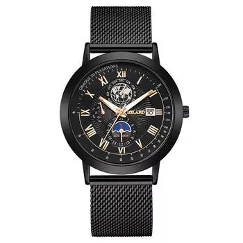 Новые модные мужские часы с календарем Moon Three Eyes, сетчатый ремешок из нержавеющей стали