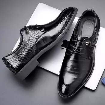 Новые модные мужские деловые кожаные туфли, модные мужские туфли с тиснением, деловая кожаная обувь на шнуровке из натуральной кожи, мужские свадебные туфли 38 чёрный