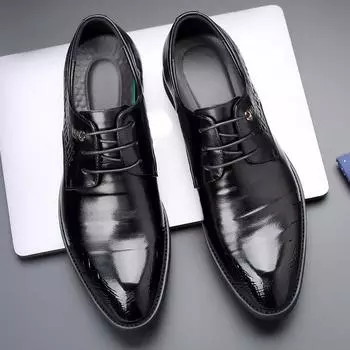 Новые модные мужские деловые кожаные туфли с тиснением, мужская обувь из натуральной кожи, деловые кожаные туфли на шнуровке в британском стиле, мужские свадебные туфли 38 чёрный