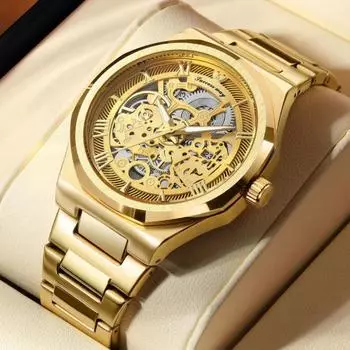 Новые модные мужские деловые полые немеханические часы со стальным браслетом и большим циферблатом с римскими цифрами