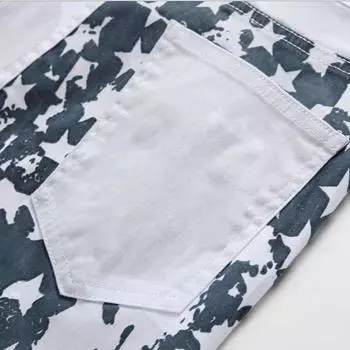 Новые модные мужские джинсы с принтом американского флага США, прямые узкие брюки, повседневные джинсы, брюки для мужчин 28 белый