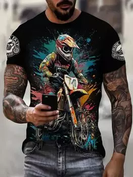 Новые модные мужские футболки крутые мотоциклетные цифровые 3D-печатные мужские футболки летние большие размеры свободные повседневные футболки повседневная уличная одежда S