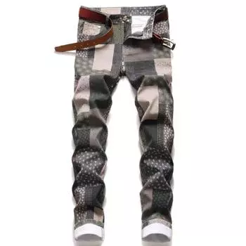 Новые модные мужские хлопковые джинсы с заплатками, эластичные узкие джинсы, мужские брюки, повседневные мужские джинсовые брюки 38