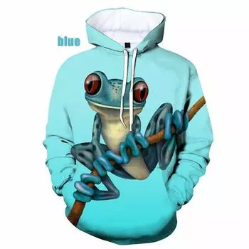 Новые модные мужские и женские толстовки с капюшоном с забавными животными, 3D-принт, лягушка, повседневный свитер с капюшоном, размер S