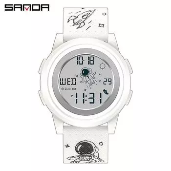 Новые модные мужские и женские водонепроницаемые электронные спортивные часы с астронавтами от SANDA белый